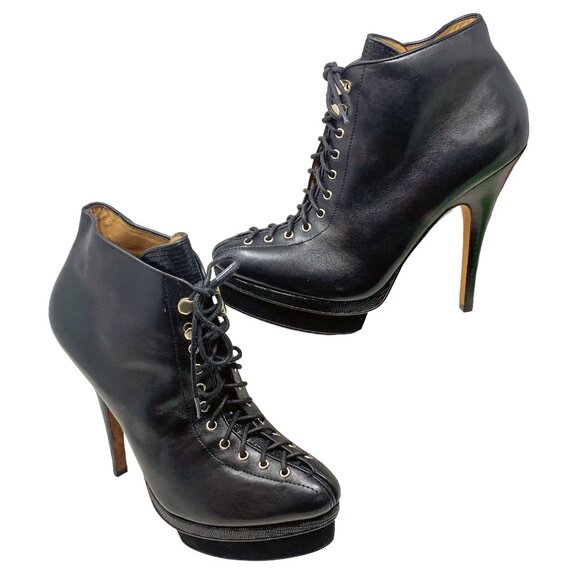 Ann‎ Taylor Axia Black Leather Platform Corset Stiletto Booties **NWOB - Picture 8 of 12